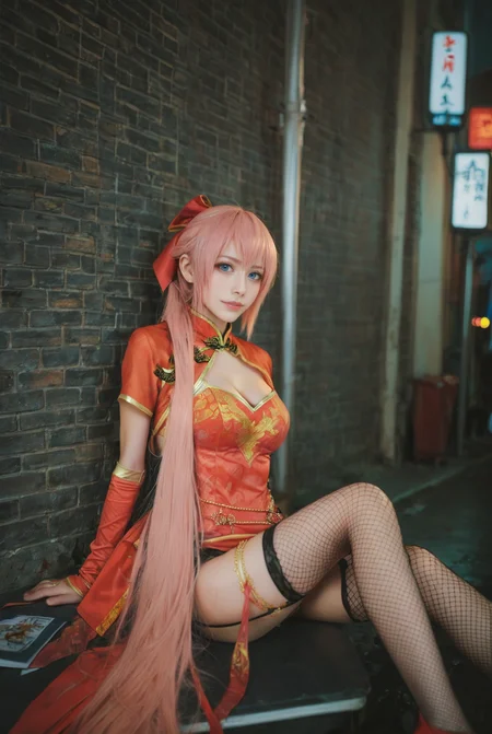 score_9, score_8_up, score_7_up, score_6_up,score_anime, 1girl, chinese luka, blue eyes, pink hair, large breasts, very long hair, city streets background, sitting <lora:Megurine_Luka_Chinese_Dress_Realistic_Pony_r1:0.7>