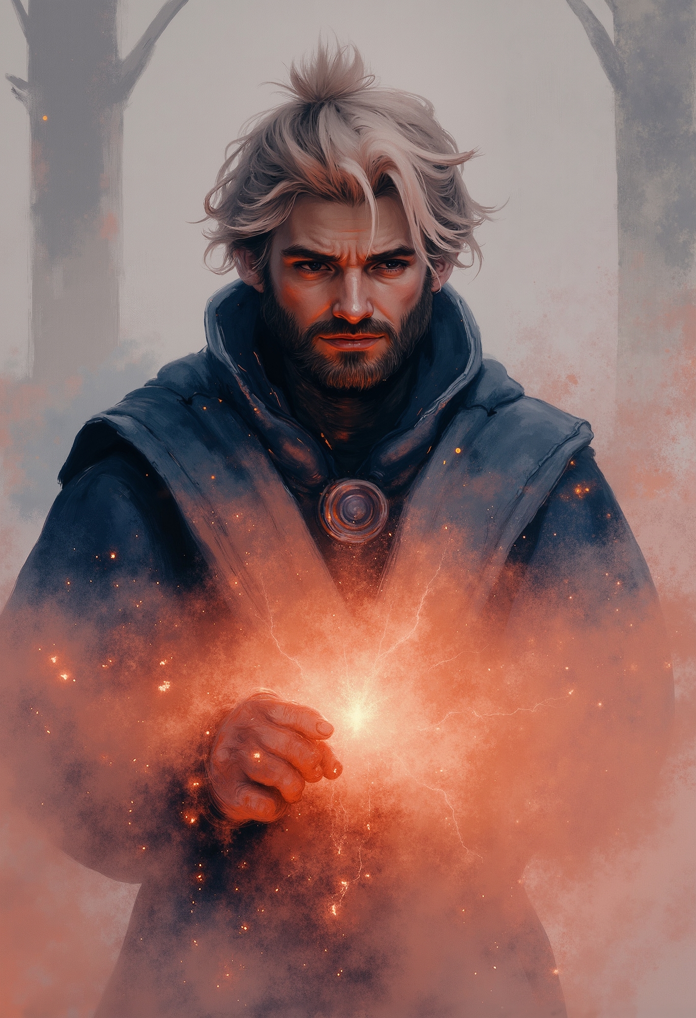 pst007, a cyberpunk tech wizard casting a lighting spell