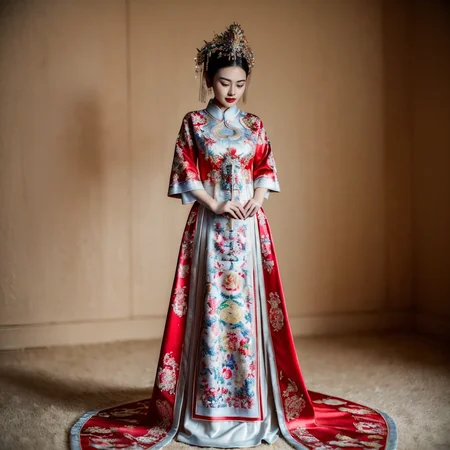 (8k, RAW photo, best quality, masterpiece:1.2), (realistic, photo-realistic:1.4), ultra-detailed, (Internet celebrity beauty),perfect detail , make up,(full body shot),China Jiangnan water town style, (cloud),zshs, a red and white dress with a red hat and gloves,<lora:zshs-10:0.8>