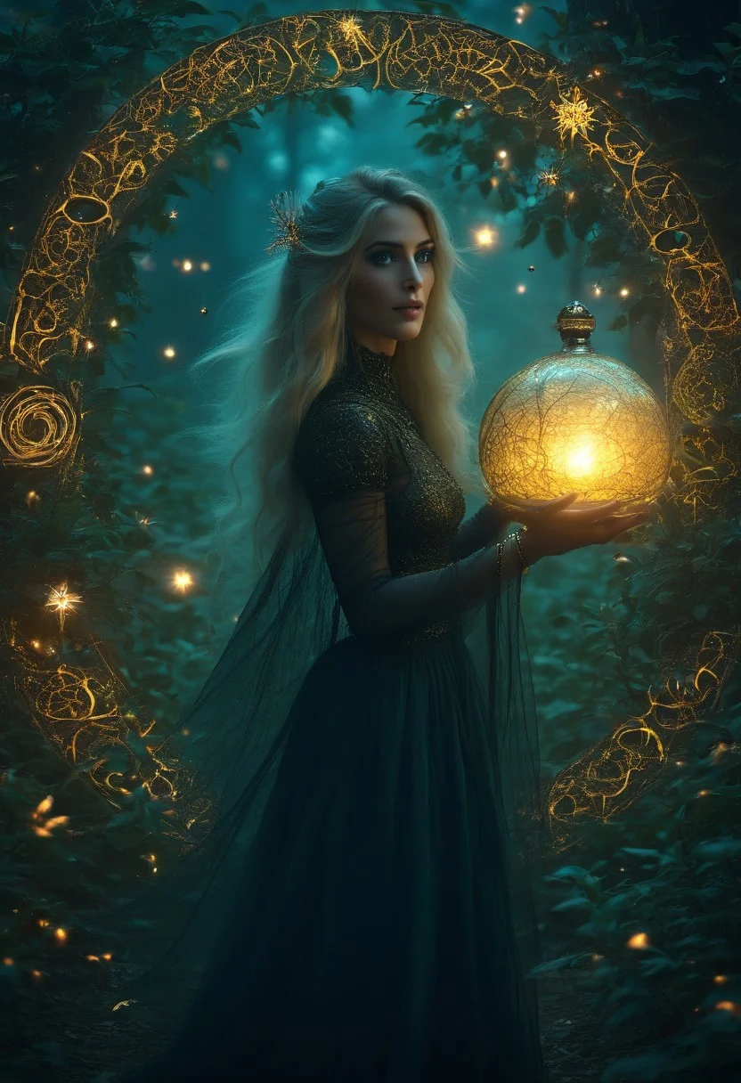 1girl, stunning beauty, wiccan_witch, wicca, magic, magical, fantasy, glowing, magical supplies, magical symbols
