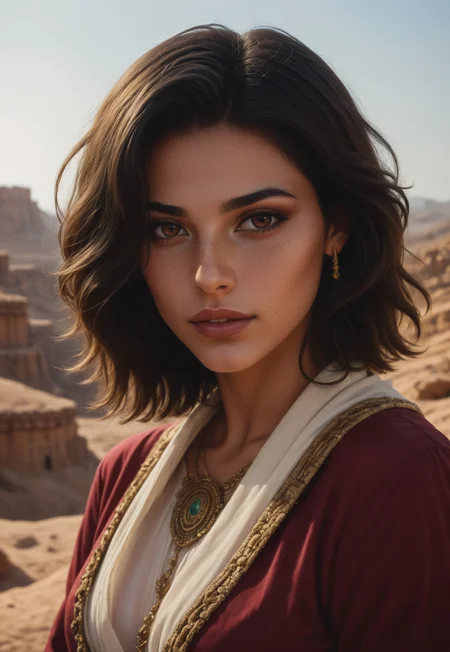 score_9, score_8_up, score_7_up, 1girl, solo, desert nomad, flowing robes with intricate embroidery and desert-inspired patterns, ancient curved scimitar with a polished bronze blade and a wrapped leather handle, long wavy black hair adorned with desert flowers, realistic, cinematic angle, cinematic lighting, slender body, mysterious face, deep brown eyes, vigilant pose
BREAK
standing guard at an oasis in the heart of the desert
BREAK
source_fantasy_art, rating_explicit, expressive, full body, dynamic pose
BREAK
detailed beautiful background, vast desert landscape with rolling sand dunes and distant mirages, lush oasis with palm trees and a sparkling pool of water, ancient ruins and desert creatures, distant mountains with rugged cliffs, mystical atmosphere with a sense of adventure and mystery
<lora:Expressive_H:0.6>Expressiveh, (SimplepositiveXLv1:1.3), (upper body, full clothed:1.85) ((masterpiece)) (ultra realistic, 32k, masterpiece:1.2), (high detailed skin:1.1), (high quality:1.1) (((full clothed))) <lora:DandonFuga_Style_v.2_-_Pony:0.8>
<lora:add-detail-xl:1>
<lora:Dynamic Poses:1>