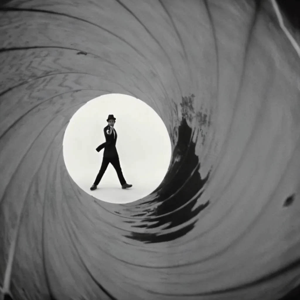 UHD, 4k, ultra detailed, cinematic, a photograph of <lora:Gun barrel sequence v2:1>
a man standing inside of a large black and white object aiming a gun at camera is see through a tunnel hole,solo,1boy,hat,standing,monochrome,male focus,pants,from behind , Gun barrel hole, gun barrel's interior, pinhole camera, Gun barrel sequence style, epic, beautiful lighting, inpsiring