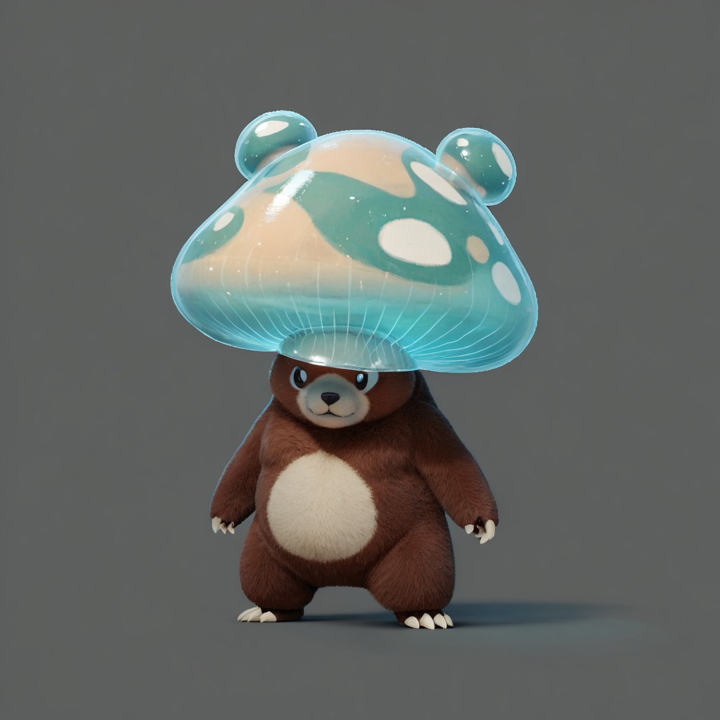 score_9, score_8_up, score_7_up,
p0k3m0n, pokemon, pokemon (creature), no humans, transparent background, simple background, full body, solo, standing,
(bear:0.9), (mushroom:0.8), (virtual:0.8), (holographic magic:0.8), (red panda:0.7), 
simple background, grey background,