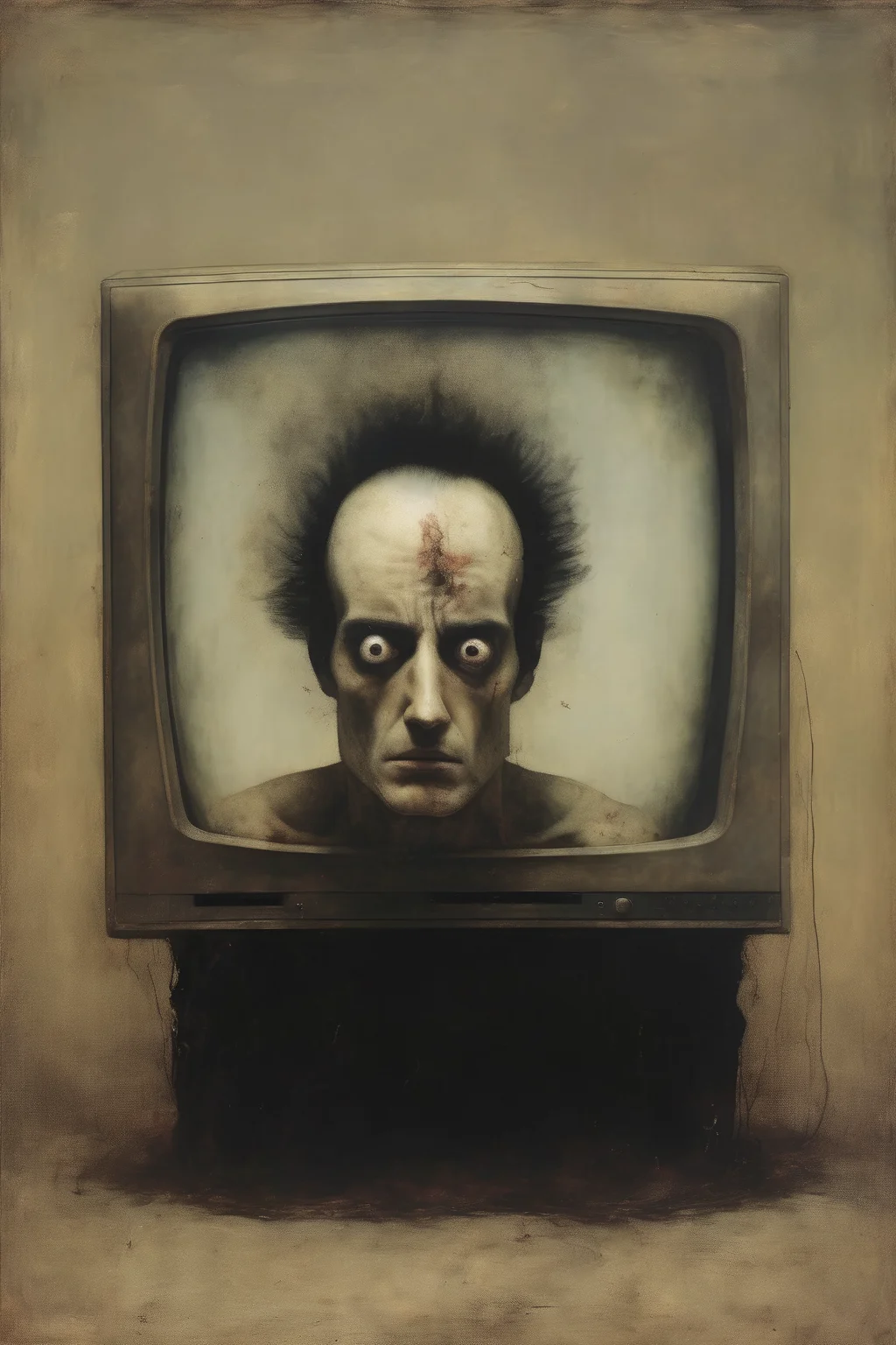 <lora:Santiago Caruso Style:1>Santiago Caruso Style - man with his head inside of a tv in the style of Francisco de Goya y Lucientes