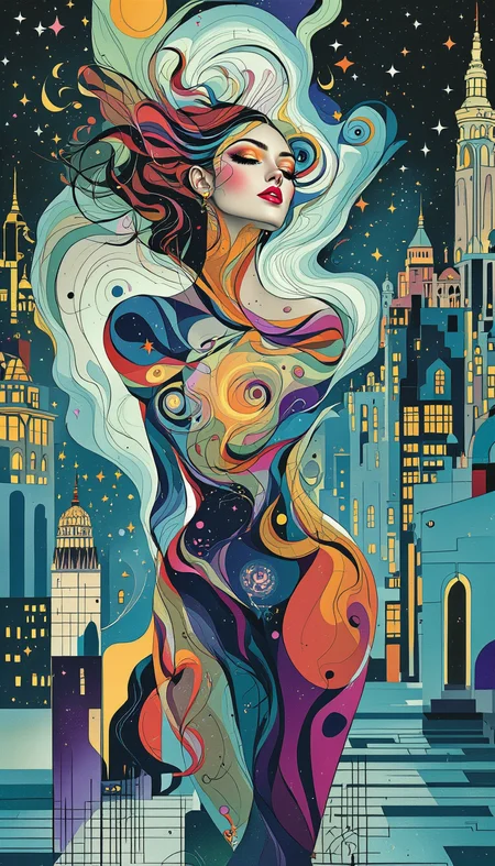 You are an assistant designed to generate superior images with the superior degree of image-text alignment based on textual prompts or user prompts. <Prompt Start> abstract, beautiful, strange, fractal, woman, night, city, drawing, wonderful