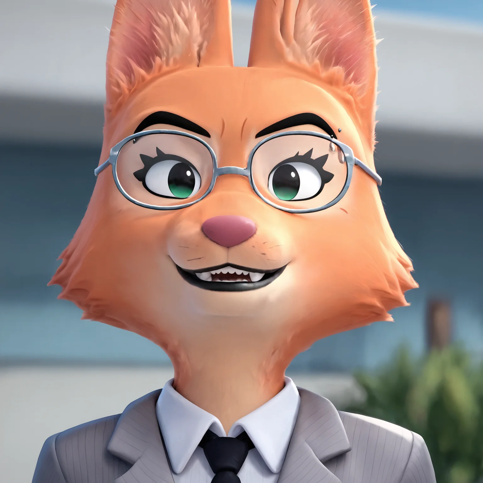 <lora:DreamWorks_Furry_Mix:0.7>, score_9, score_8_up, score_7_up, score_6_up, BREAK
source_furry, DianeFoxington, 1girl, grey suit, glasses, close up on face, (front view:1.2), looking at viewer, perfect face