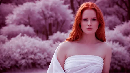 cinematic film still of <lora:add-detail-xl:0.1>1
<lora:detailed:0.2>
<lora:perfection style:0.2>
<lora:eyetune:0.5>
<lora:xl_more_art-full_v1:0.3>
<lora:Ron Fricke style:0.3>
<lora:Unreal Engine style:0.1>
<lora:TeethXL:1>
<lora:infrared photography style:1>
<lora:Chiaroscuro Lighting Style:0.3>
infrared (IR) photography a woman with red hair and a white towel,1girl,solo,long hair,red eyes,brown eyes,closed mouth,red hair,pink eyes,blurry,lips,depth of field,blurry background,portrait,realistic , movie themed, sharp, detailed, epic cinematic photography, artistic, dramatic light, cinematic style, film style, infrared photography style, shallow depth of field, vignette, highly detailed, high budget, bokeh, cinemascope, moody, epic, gorgeous, film grain, grainy