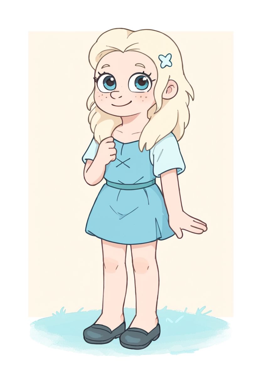 score_9, score_8_up, Tiabeanie, cute, girl, freckles, pale blonde hair, full body, digital art, highly detailed, zPDXL