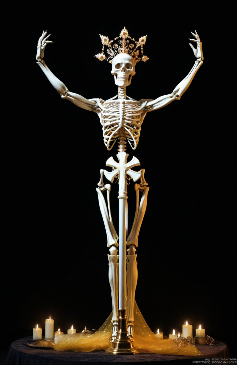 score_9, score_8_up, score_7_up, score_6_up, 
vintage allure, powerful lich queen, goddes of death, ethereal beauty, dark and ominous lighting, skeleton, ivory skull, magical illumination, medieval fantasy, surrounded by ancient books, emanating a sense of deep knowledge and wisdom, mystical atmosphere, intricate details, high contrast, regal aura, evokes a sense of both allure and danger, shadows dancing around her, otherworldly presence., cinematic hdr, Photoshoot with Nikon D6, 105mm f/1.4 (f/2.0, low ISO)
 <lora:add-detail-xl:0.8>,  <lora:sinfully_stylish_SDKL:0.8>,  <lora:quality1:0.8>,