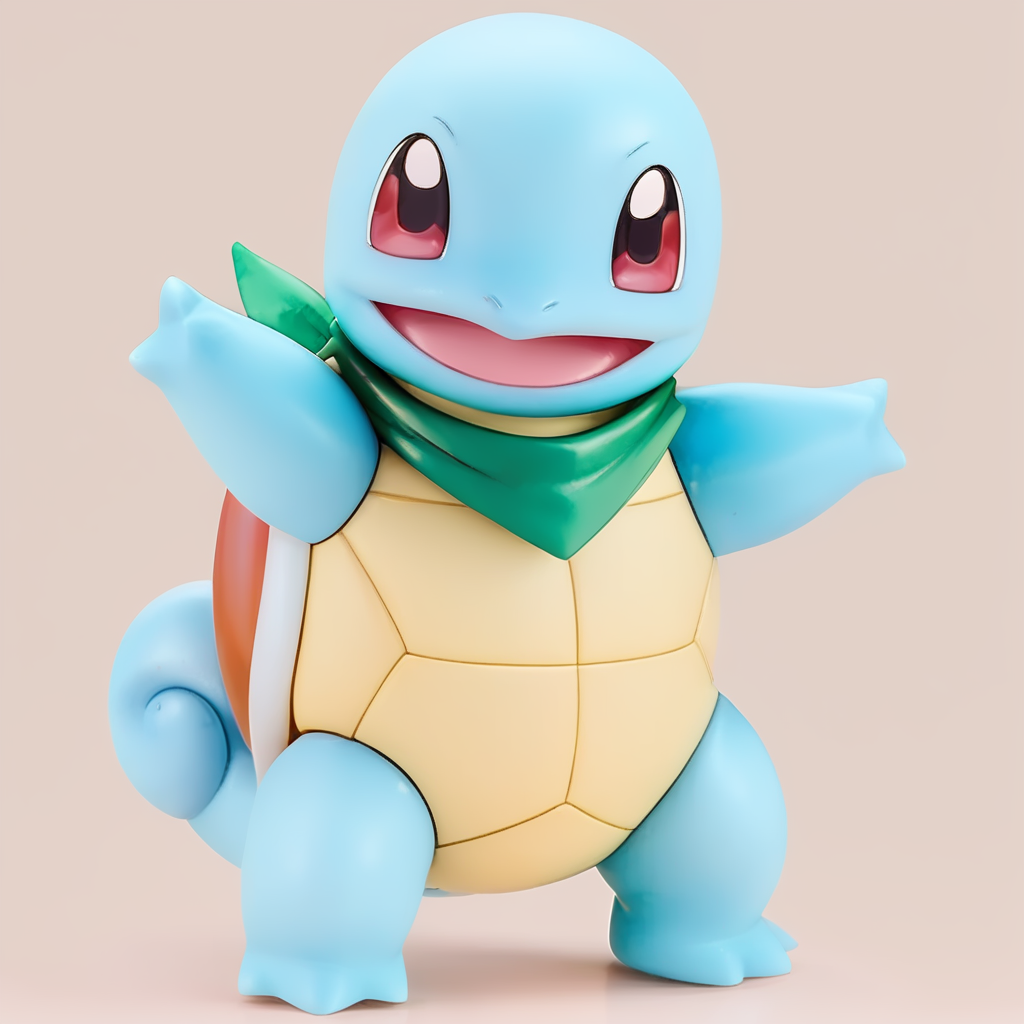 (score_9:0.9),score_8_up,score_7_up,anime style,rating_safe,(zPDXL),<lora:Squirtle ponyXL v3:1>, squirtle0007, solo, full body, open mouth, transparent background, standing, smile, happy, simple background, :d, green neckerchief