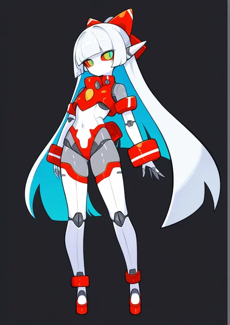 <lora:Robo_Girls:1>, robogirlz, silver skin, no mouth, colored sclera, full body