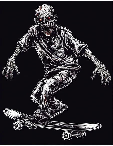 metal_tee, a zombie riding a skateboard, vector digital illustration, (black background:1.5) <lora:metal_tee_sdxl:1>