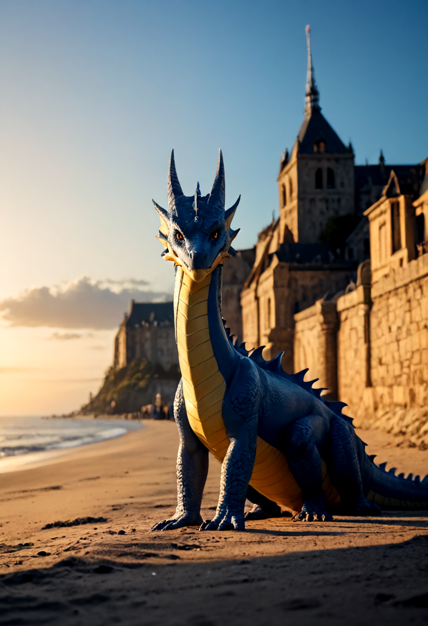 score_9, score_8_up, score_7_up, BREAK, rating_safe, 
building, day, shore, (dragon, creature, fantasy:1.2),
dramatic lighting, very detailed, highly detailed, dramatic shadows, depth of field,
<lora:sdxl_lightning_4step_lora:1>,
<lora:add-detail-xl:1>,
<lora:MONT_ST_MICHEL_V1_PDXL-000006:0.7>