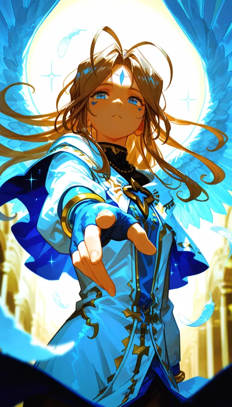 (masterpiece, best quality), amazing quality, very aesthetic, absurdres, highres, newest, HDR, 8K, high detail RAW color art, intricate details, high contrast, detailed background, large pupil, eyelashes, shiny skin,
1girl, Belldandy, blue eyes, long hair, jewelry, wings, brown hair, facial mark, gloves, forehead mark, bracelet, fingerless gloves, drees, Gorgeous costume, intricate costumes, religious iconography, coif, angel wing, floating hair, feathers drop, floating hair, direct down view, into low angle, reaching towards viewer, arm forward, (Head first and then it flies over here), (faraway sky), (aerial), (prism), (schein flare), underlighting, dynamic pose, (sparkle), depth field, dappled light, <lora:748cmSDXL:0.6>, <lora:薄塗り:0.45>, <lora:ponyv5_noobV065S_1:1>, <lora:spo_sdxl_10ep_4k:0.6>, <lora:GBF_Illustrious:0.4>, <lora:MeMaXL4:0.8>
