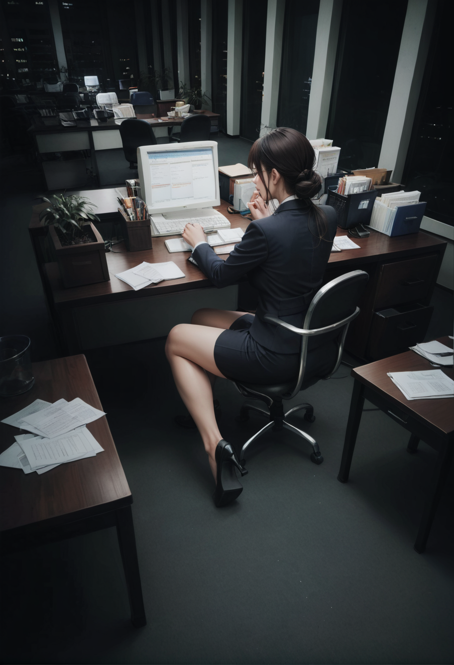 ,ruanyi0922,indoors,office,<lora:0922 office_v1_pony:0.8>, score_9,score_8_up,score_7_up,,8k,1girl,solo,,