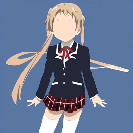 masterpiece, flat style, 1girl, sanae, black blazer, school uniform, plaid skirt, white thighhighs, red ribbon, blue background