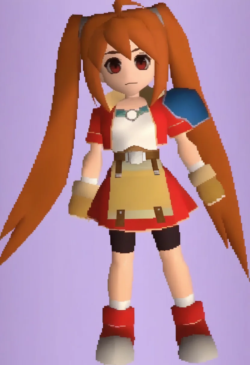 masterpiece, best quality, solo, 1boy, looking at viewer,  <lora:FF7-Chibi-illus_Fp:1>, full body, simple background, 3d, chibi, <lora:estellebright-illu-nvwls-v1:1>, fcEstl, brown hair, very long hair, ahoge, twintails, red eyes, red jacket, blue shoulder pad, single shoulder pad, white shirt, brown gloves, fingerless gloves, red skirt, waist apron, bike shorts, red boots,