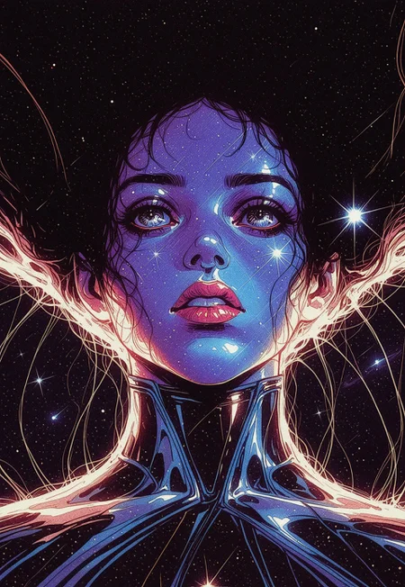 1girl, solo, space, 1girl, portrait, cosmic, neon_horror_noir_style, masterpiece, high quality,