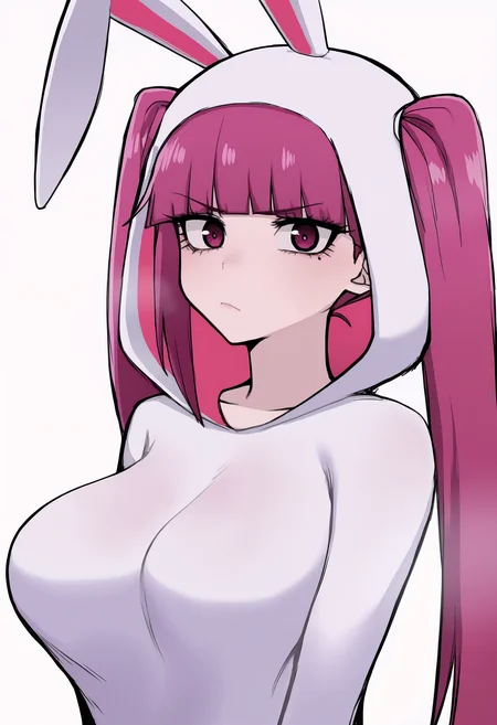 1girl, solo, dokugamine riruka, animal costume, white costume, rabbit ears, twintails, rabbit costume,
masterpiece, best quality, <lora:chihel-guy90-Illust-Lycorisv1:1> lehihc