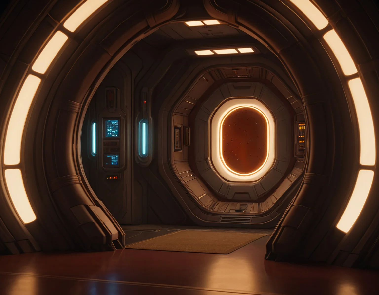 frelling, frelling interior, interior spaceship doorway, scenery, science fiction, warm lighting, a welcoming and friendly atmosphere, <lora:Frelling_Interior:1.0>