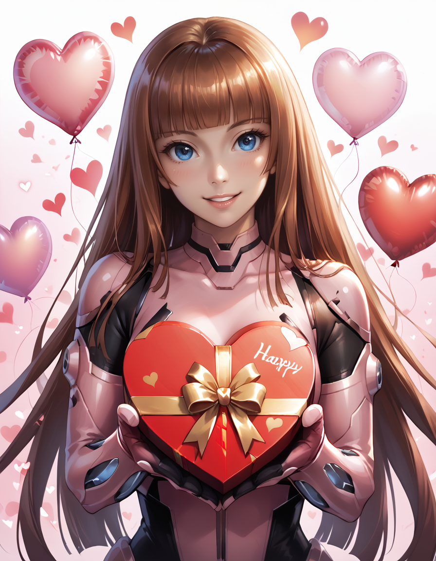 score_9, score_8_up, score_7_up, fantasy photography, realism, (high quality, detailed, beautiful), ,science fiction, ((too many heart shaped balloons)), Hearts floating in air,  surrounded by heart shaped balloons,  valentines background,
BREAK, kokawa asuka, asuka, kokawaasuka, KOKAWA_ASUKA, long hair, brown hair, hime cut, blue eyes, blunt bangs, parted lips, smile, closeup, headshot, upperbody shot, above waist, reaching towards viewer, holding large gift, gift large box, (valentine),   good_hands, better_hands,  <lora:Koukawa1024_Pony:0.5>,<lora:koukawa_asuka_XL_pony_v1:0.5>, <lora:hand 4:0.5>, <lora:pony_good_hands:0.5>,
<lora:Style Smooth Anime Style LoRA XL:0.6>, realistic, concept art, digital art, <lora:add-detail-xl:1> <lora:Style Pony_DetailV2.0:1>