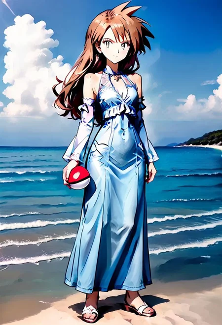 { full body, forest background, standing, FemGary:2.0, 1woman, solo, full body render, detailed facial features, full-length dress, long dress, lace, bare shoulders, detached sleeves, flowing ankle-length dress, flwdrss, holding a pokeball, standing on a beach, standing on a sandy beach, in shade:1.5, }
waves in the distance, ocean, sunset, ocean sunset, choppy water, light cloud cover, detailed environment, detailed background,
pks, pokemon, 4kFacePonyXL,