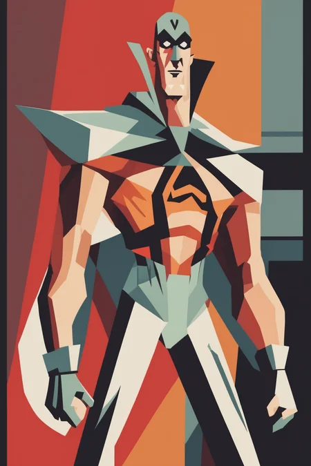 Josh Agle Style - front facing full body super villain art in the style of yiannis moralis