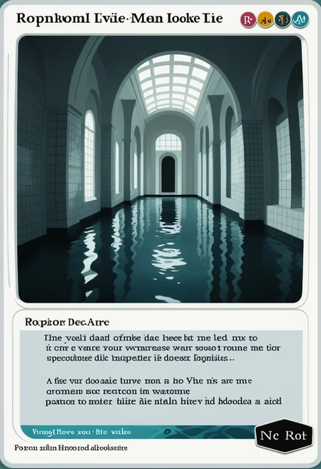 c4rd,english text,character name,
poolrooms, 3d, no humans, indoors, scenery, water, tile floor, tile wall,
,score_9,score_8_up,score_7_up, source_anime,
<lora:MTG_card_v2:1> <lora:background_liminalspaces_ponyXL:1>