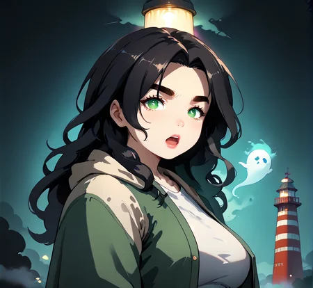 PonyScores7, source_anime, ah1, IllustriousQual, <lora:natsumi_style:0.5>, <lora:by_usakun-pony:0.4> by usakun, <lora:Akina_Bbw_Style_-_PonyXL:0.2> AkinBw
BREAK 1girl, mature female, (round face:1.2), (thick eyebrows:1.3), (curvy), round-chin, caucasian, (plump face), <lora:Round_face:0.2>, <lora:ETO_OCPonyXL:0.5> eto_oc, skindentation, (plump), thick thighs, wide hips, busty, voluptuous, lips, <lora:venus body PonyXL:0.4>, <lora:shinyskin2:0.2> glistening skin
BREAK  (curly hair), long hair, (black hair:1.4), (parted hair:1.7), messy hair, kinky curls, <lora:hairdetailpxl:0.2> hairdetailpxl
BREAK (brown and green eyes), (brown_flecked_irises), (green_flecked_irises), (colorful eyes), (multicolored eyes), (downturned eyes:1.4), <lora:expressive eyes:0.5> expressive eyes, <lora:eyedetailpxl:0.2> eyedetailpxl, <lora:Eyes_High_Definition:0.3> EyesHD
BREAK Horrified, Widened eyes open mouth contorted facial expression conveying intense fear disgust or revulsion,  <lora:Expressive_H:0.2> Expressiveh, <lora:Emotional_Anime_Expressions_PonyXL_Concept:0.2> emotional, <lora:Best_Facial_Expression_LoRA_PONY:0.2>, <lora:expresionesv3Rank128:0.2> expresiones, <lora:Detailed expressive EXEV style -XL Pony V1.0:0.2> FaceDetail 
BREAK ((fetal_position))
BREAK Art Deco, Black, gold, cream, pops of red or green Faux fur jacket
BREAK (((Ghostly, fog-covered lighthouse)))
BREAK <lora:xl_more_art-full_v1:0.2>, <lora:aesthetic_anime_v1s:0.2>, <lora:EpicF4nta5yXL:0.2>, <lora:detailxl:0.2> detailxl, <lora:Fant5yP0ny:0.2>, best quality, amazing quality, best aesthetic, absurdres, illustration, Volumetric_Lighting, ultra-detailed, very aesthetic, intricate details, 8k, masterpiece, best_quality
BREAK (zoom_out:1.8), (Low angle (from behind) view Close shot, focus on head)
BREAK Stable_Yogis_PDXL_Positives, AS-Adult, <lora:Complicated fantasy portrait - XL Pony V2.0:0.3>, bad-hands-5, <lora:HDA_Detailer:0.5>, HDA_FatGirlXL,