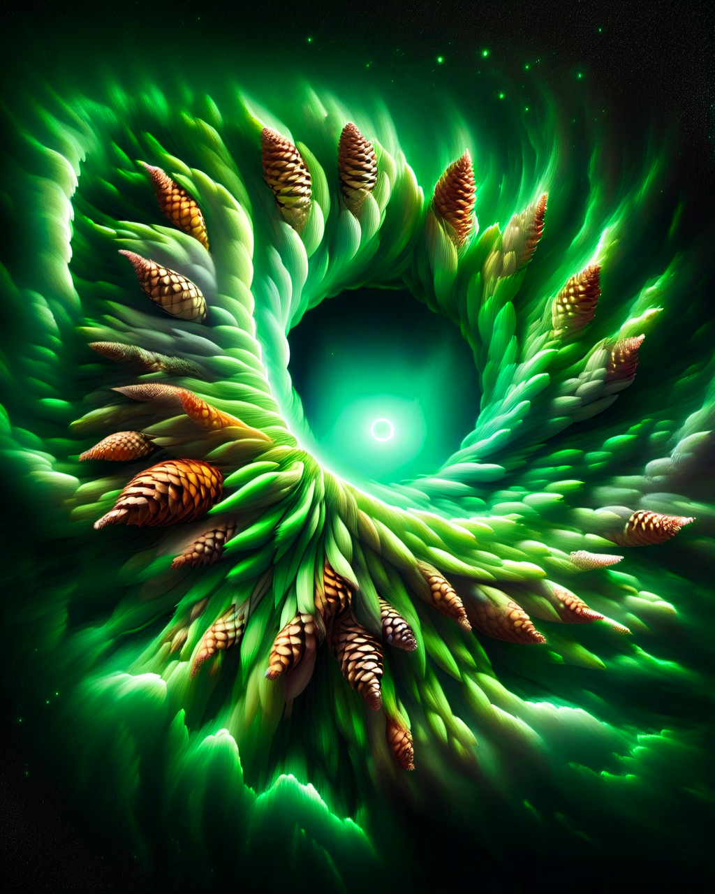 ral-pinecone, a green Ring nebula, background black color