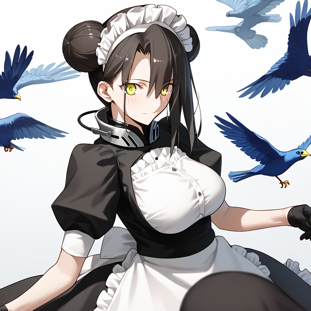 <lora:Takeuchi_Takashi_PonyXL_style_v01:1>
<lora:agent.pony:1>
score_9 , score_8_up , score_7_up , source_anime , 
masterpiece , best quality , ultra-detailed , 
BREAK
agent \(girls' frontline\), maid
1girl , woman , huge breasts , light smile , light blush , ((medusa (fate)):0.5)  , 
long black hair  , maid dress ,  
bird see