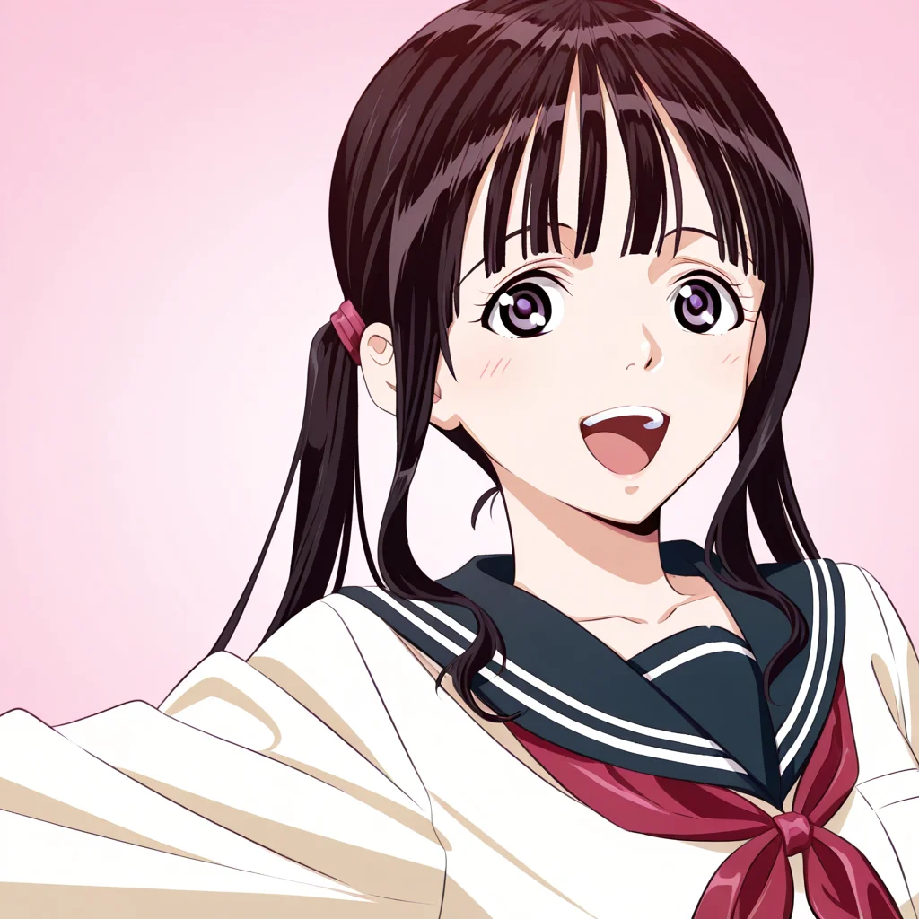 score_9, score_8_up, score_7_up, source_anime,(extremely detailed CG), (best quality), twintails,Smile,serafuku,
1girl, solo, brown hair, pink background, open mouth, purple eyes, long hair, simple background, upperbody,looking at viewer,kaede
<lora:ss-brain:0.9>