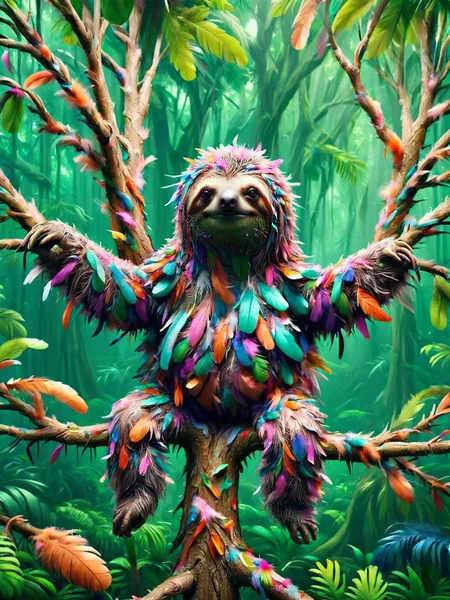 ais-featherz sloth in a tree <lora:Feathers_Glue_SDXL:1>