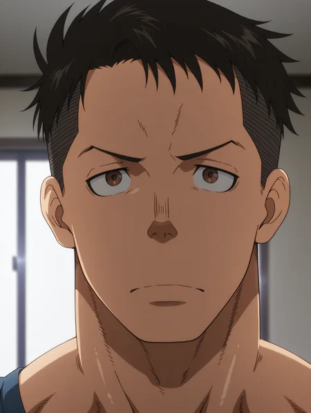 Akitaru Obi, brown eyes, short hair masterpiece, best quality, amazing quality, 1 boy, solo, male focus, Mature men, manly, face focus