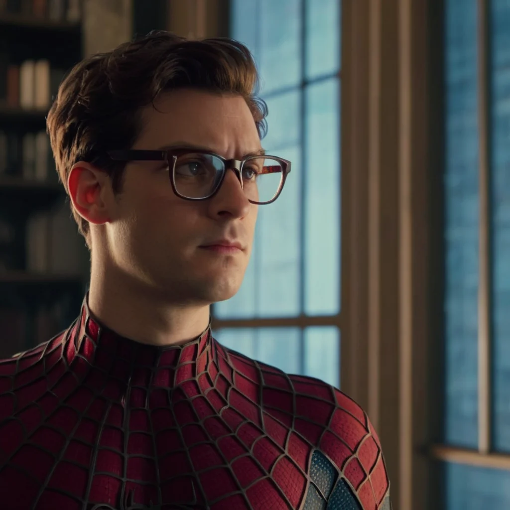 UHD, 4k, ultra detailed, cinematic, a photograph of <lora:Spider-Man:1.2>
Spider-Man a man in glasses standing in a room, epic, beautiful lighting, inpsiring