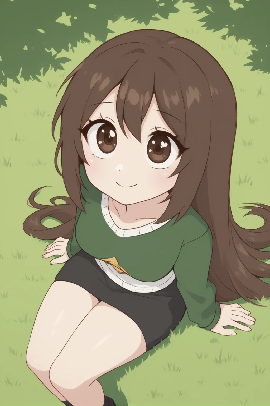 <lora:Emirichu:1> emirichu, long hair, brown hair, brown eyes
park, trees, grass, sitting sitting on grass, tall grass, from above, looking up, smile, score_9, score_8_up, score_7_up,1girl,solo female, epic photograpy, extremely detailed, high quality, absurd res, high res, BREAK