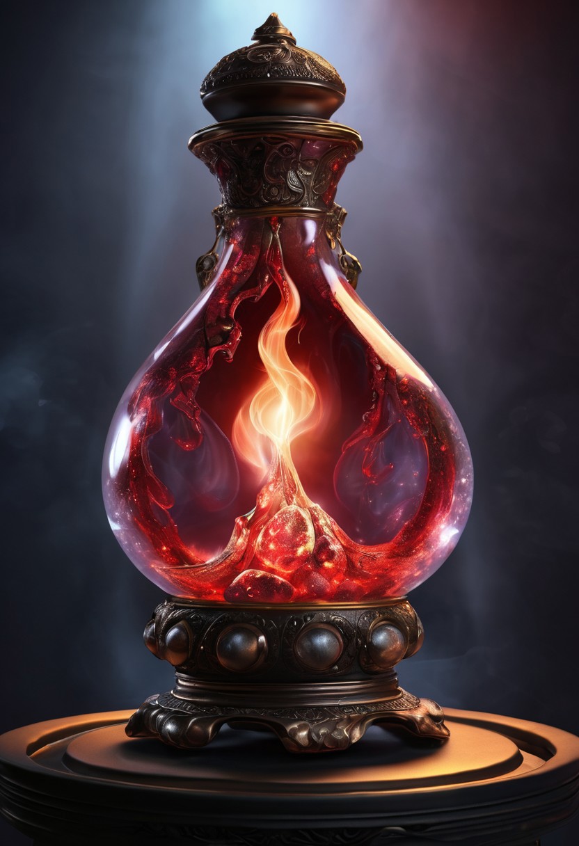 Score_9, Score_8_up, Score_7_up, Score_6_up, Score_5_up, Score_4_up, high_def, highest quality, 4k, best quality, masterpiece, focused, defined, (Photorealistic magic potion:1.3), intricate glass bottle, elixir, (skulls inside potion:0.7), crimson colors, bubbling, ethereal light, flashy lights, magic lights, luminous, dynamic reflections, magical aura, highly detailed, fantasy essence, glowing particles, radiant aura