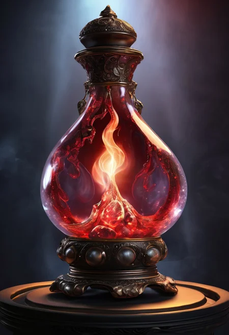 Score_9, Score_8_up, Score_7_up, Score_6_up, Score_5_up, Score_4_up, high_def, highest quality, 4k, best quality, masterpiece, focused, defined, (Photorealistic magic potion:1.3), intricate glass bottle, elixir, (skulls inside potion:0.7), crimson colors, bubbling, ethereal light, flashy lights, magic lights, luminous, dynamic reflections, magical aura, highly detailed, fantasy essence, glowing particles, radiant aura