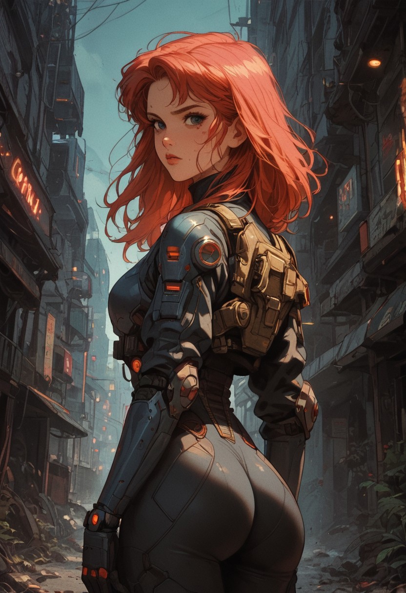 score_9, score_8_up, score_7_up (best quality,high quality,sharp lines, sharpness) BREAK Two cyberpunk warriors standing in a futuristic urban alleyway, bodysuit, big ass, beads of sweat on your ass, dressed in black high-tech armor with tactical belts and glowing accents. The scene is illuminated by neon signs in pink and blue, reflecting off their outfits. The atmosphere is gritty and futuristic, with a sense of tension and mystery in the air