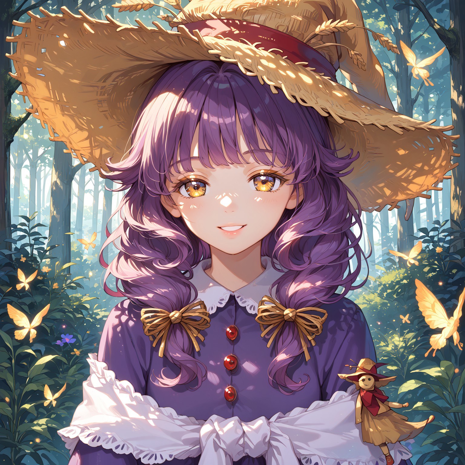 score_9, score_8_up, score_7_up, source_anime, 1girl, Rozenmarine, purple dress, shawl, witch hat, hair bow, white pantyhose, yellow shoes, glossy hair, full body shot
BREAK
masterpiece, best quality, character portrait, intricate detail, highly detailed, fine details, ambient light, soft lighting, 1girl, solo, very detailed hands, beautiful face, beautiful eyes, detailed face and eyes, half closed eyes, happy smile, glamorous, close up, view from above, forest background