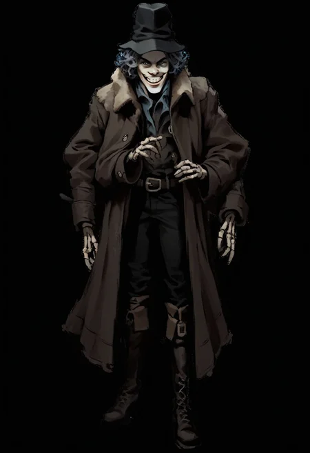 score_9, score_8_up, score_7_up, score_6_up, score_5, score_4_up, simple background, male focus, smile, boots, standing, solo, teeth, 1boy, full body, transparent background, hat, coat, extra arms