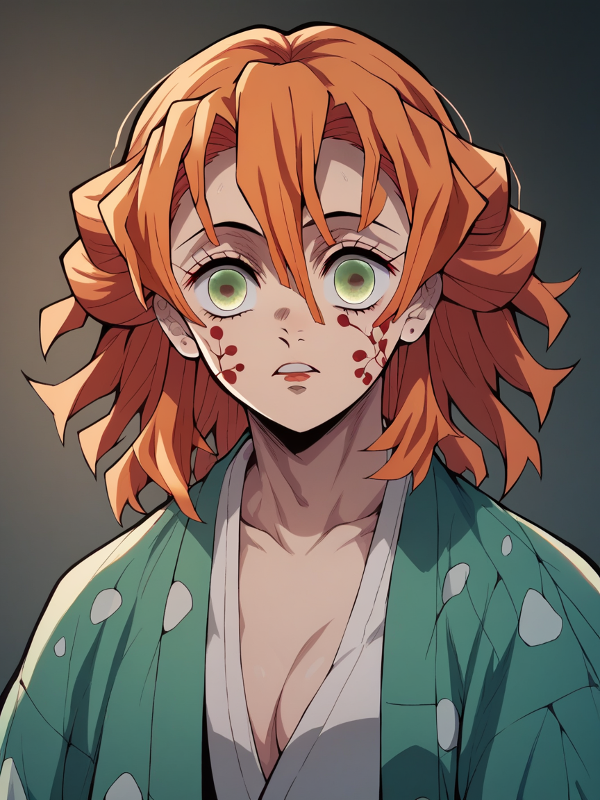 score_9, score_8_up, score_7_up, score_6_up, score_5_up,  <lora:demonslayerXLP:1> demon slayer, 1girl, ginger hair,