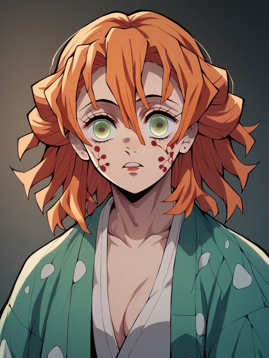 score_9, score_8_up, score_7_up, score_6_up, score_5_up, <lora:demonslayerXLP:1> demon slayer, 1girl, ginger hair,