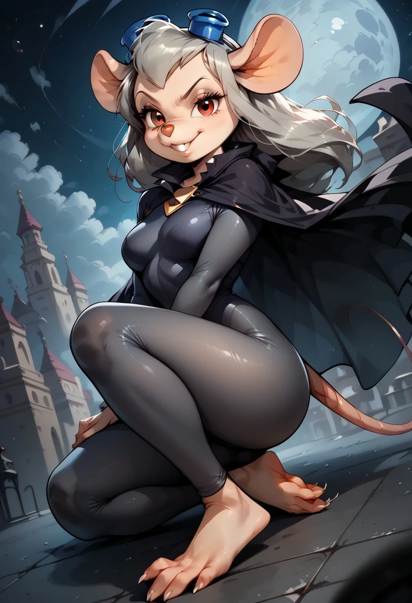 score_9, score_8_up, score_7_up, score_6_up, wide shot, depth of field,
BREAK
widget_h0Ickwrench, black diving suit, mouse girl, anthro mouse, black cloak, light grey hair, long hair, red eyes, white fur, evil look, bedroom eyes, looking at viewer, mouse feet, bare foot, sitting on ground, sexy pose,
BREAK
city, night, moon, moon light, intricate, fantasy, detailed background, colorful, detailed background, dynamic angle, volumetric lighting, cinematic lighting,
BREAK
Expressiveh, Smug,