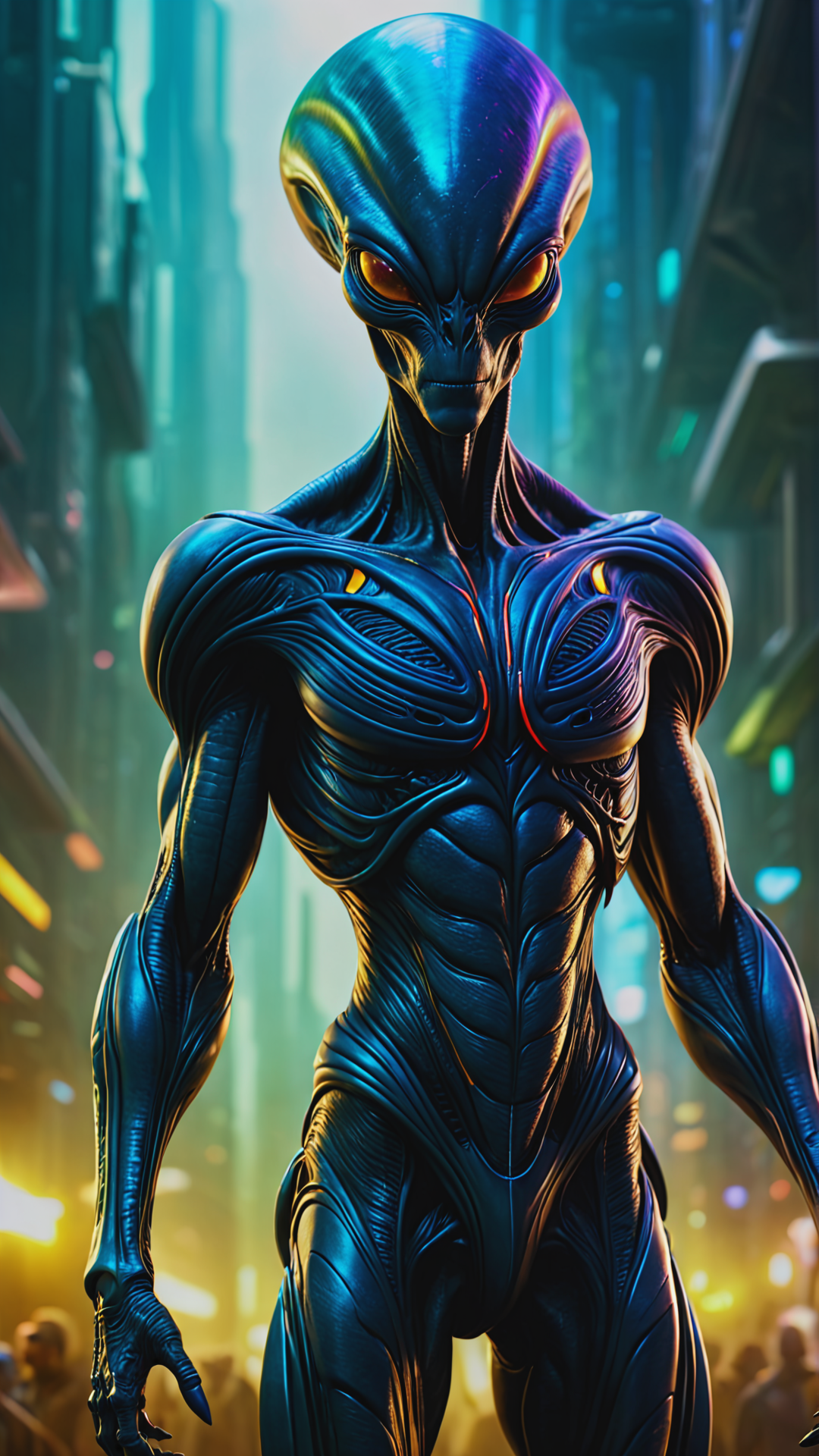 huge, macro, futuristicanthropogenesis alien, full body, Concept art, bold lines, highly detailed, (realistic:1.4), (fractal:0.1), colorful, sharp focus, masterpiece, high quality, shallow depth of field detailed background,, <lora:add-detail-xl:1>