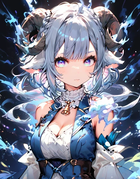 score_9_up, score_8_up, score_7_up, score_6_up, zPDXL2, (Anime_source), 1girl, (MinaiAruma:1.1), highly detailed eyes, cleavage, waistcoat, detached sleeves, (light grey horn:1), (sheep horns:0.9),
BREAK
dark aura, aura, particles, looking at viewer, dark background, bust,
<lora:MinaiArumaXL_autismmixPony:1>, <lora:Episode_1__Aesthetic__Shufflebox_r1:0.7>, <lora:EnvyPonyPrettyEyes01:0.5>, <lora:add-detail-xl:-0.5>, rating_safe, sfw , masterpiece, newest, absurdres