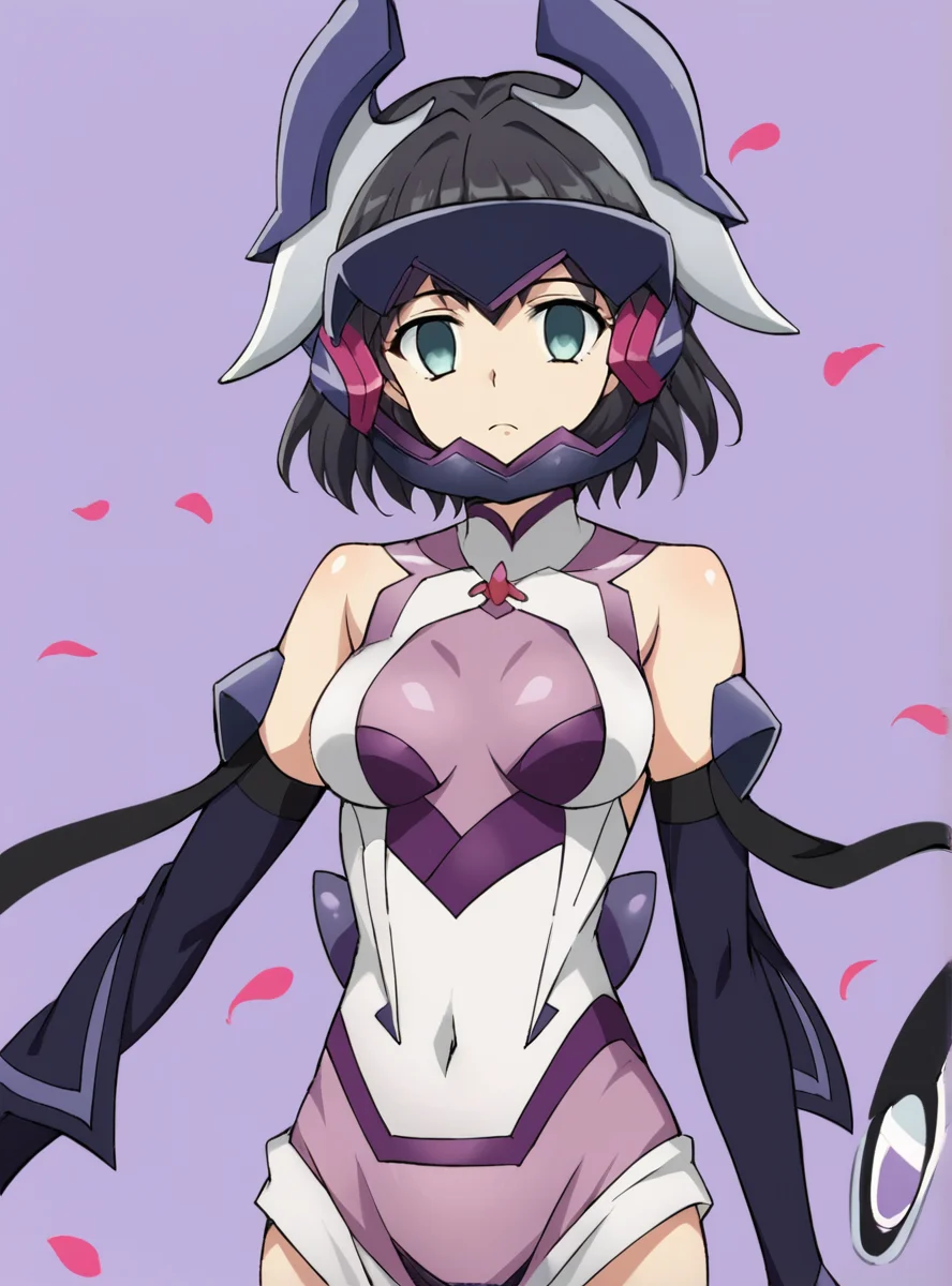 , score_9, score_8_up, score_7_up, score_6_up, score_5_up, score_4_up, BREAK source_anime, masterpiece , anime screencap, anime_lineart anime coloring,  1girl,solo,    <lora:MikuGear-09:0.9>kohinatamiku,, black hair, short hair, breasts, gloves, headgear, thighhighs, bare shoulders, elbow gloves, leotard, bodysuit, medium breasts, purple gloves, mask,purple background, purple_flower_petals, dark_aura,empty_hands expressionless, empty eyes,  upper body, portrait, looking at viewer,