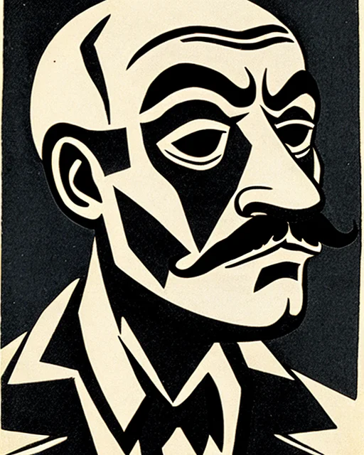 drckgrfk style image of a bald old man with moustache, wrinkles <lora:dreamlookai_stable-diffusion-v1-5_step_2200_b53ad249_lora [drckgrfk style]:1.1> (cubism:0.2)