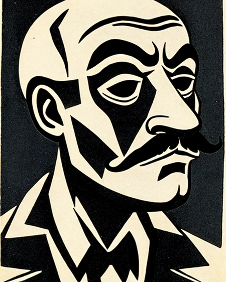 drckgrfk style image of a bald old man with moustache, wrinkles <lora:dreamlookai_stable-diffusion-v1-5_step_2200_b53ad249_lora [drckgrfk style]:1.1> (cubism:0.2)