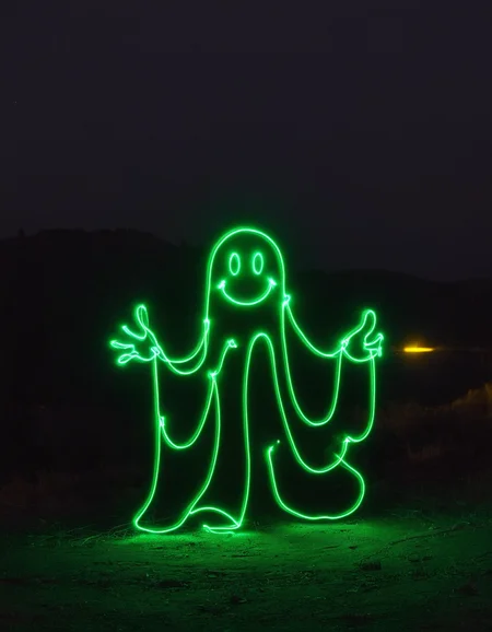 green light painting of smiley ghost